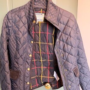 Joules Navy Quilted Jacket with Tartan Plaid Lining